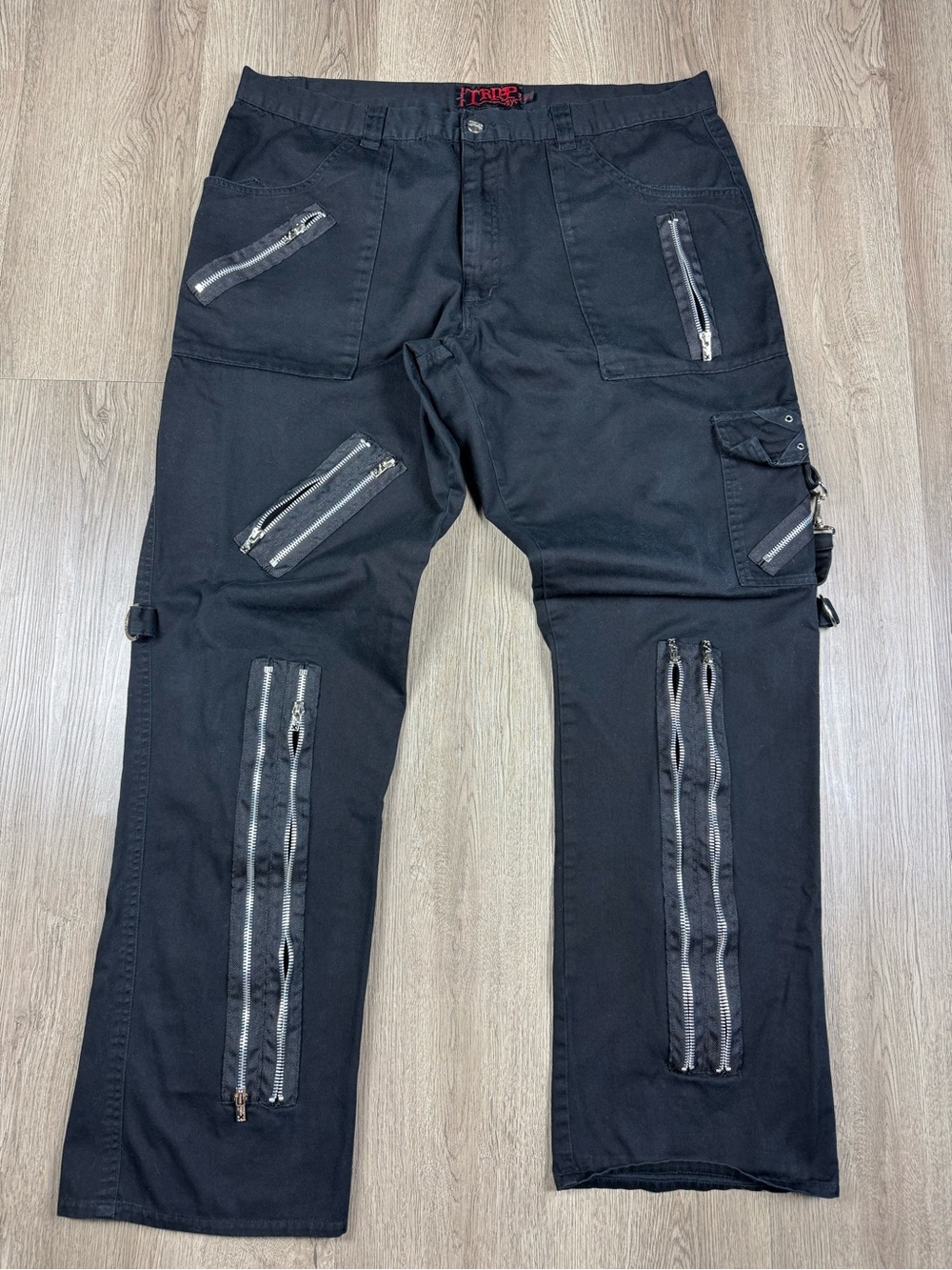 Vintage Tripp NYC Goth Punk Rave Emo Y2K D Ring Zip Wide Leg Pants Cargo Mens 40